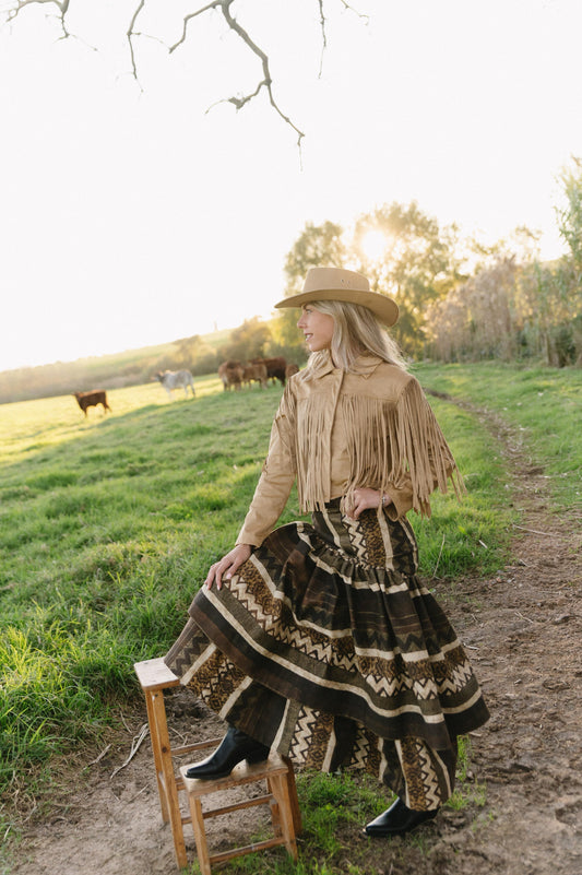 African Print Brown Layered Skirt