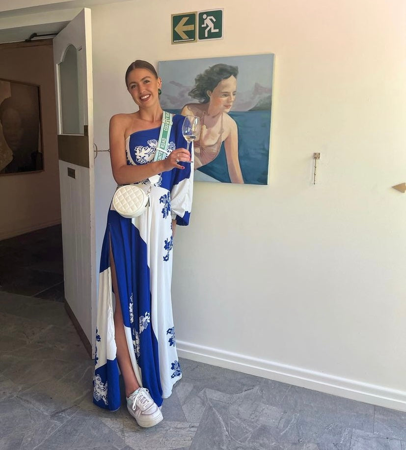 Blue and White One Shoulder