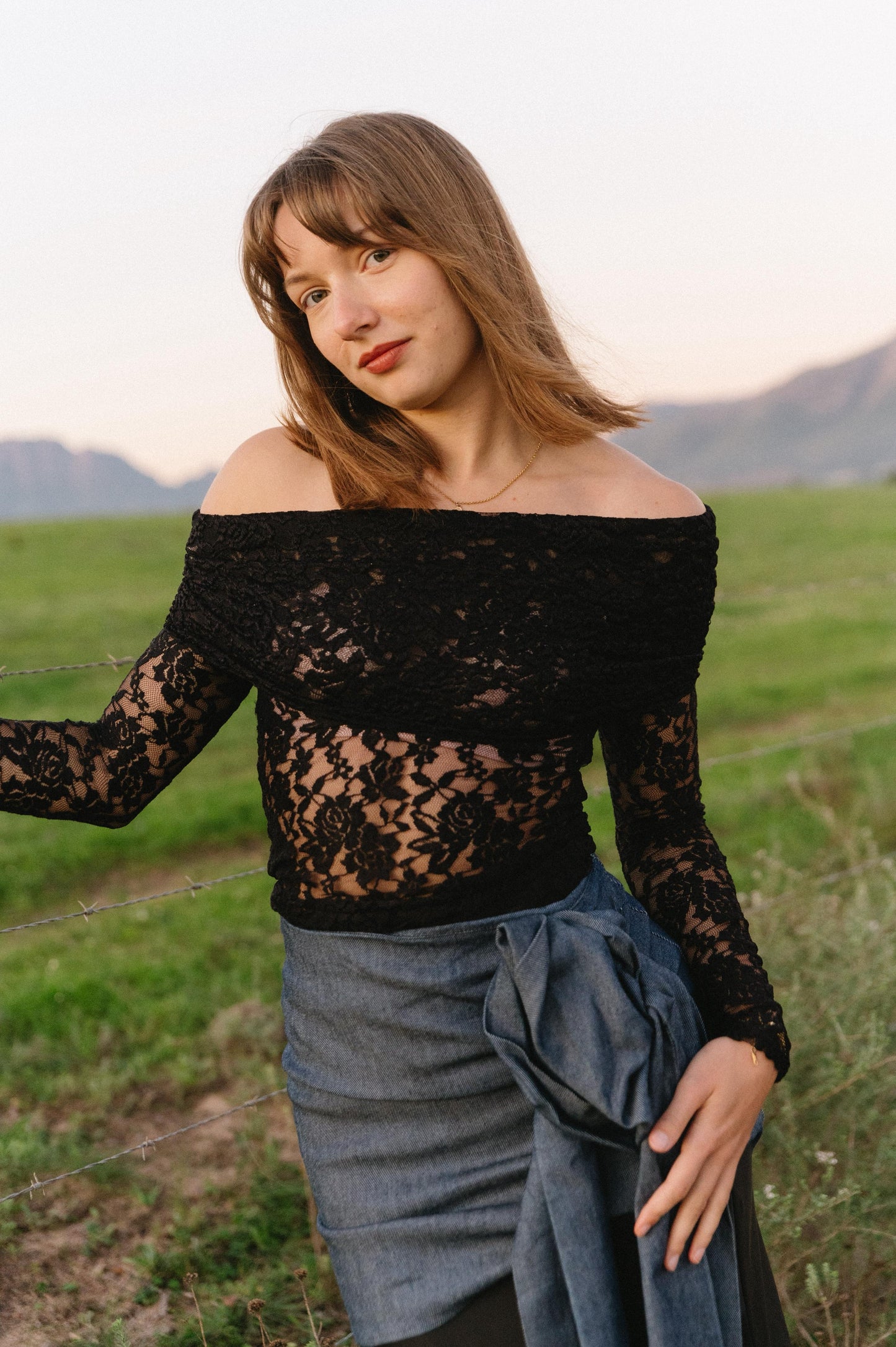 Black Lace Off Shoulder Top