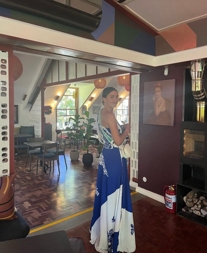 Blue and White One Shoulder