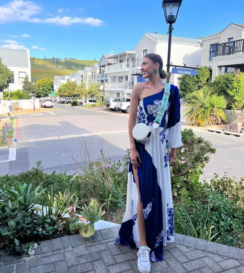 Blue and White One Shoulder