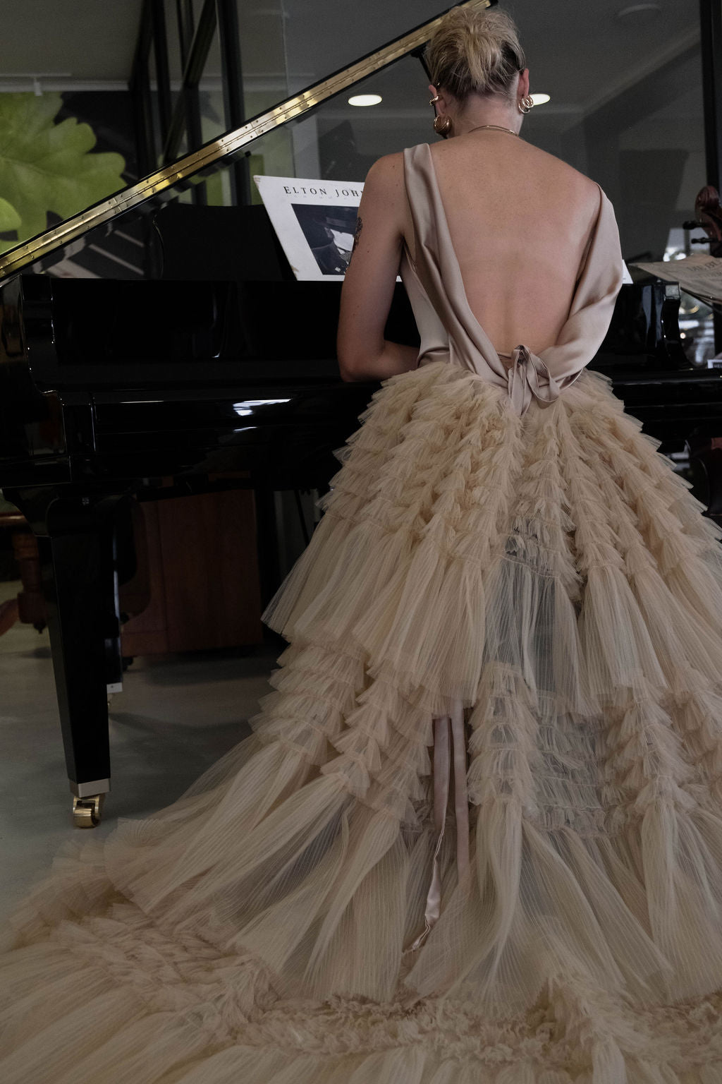 Champagne Satin Dress with Tulle