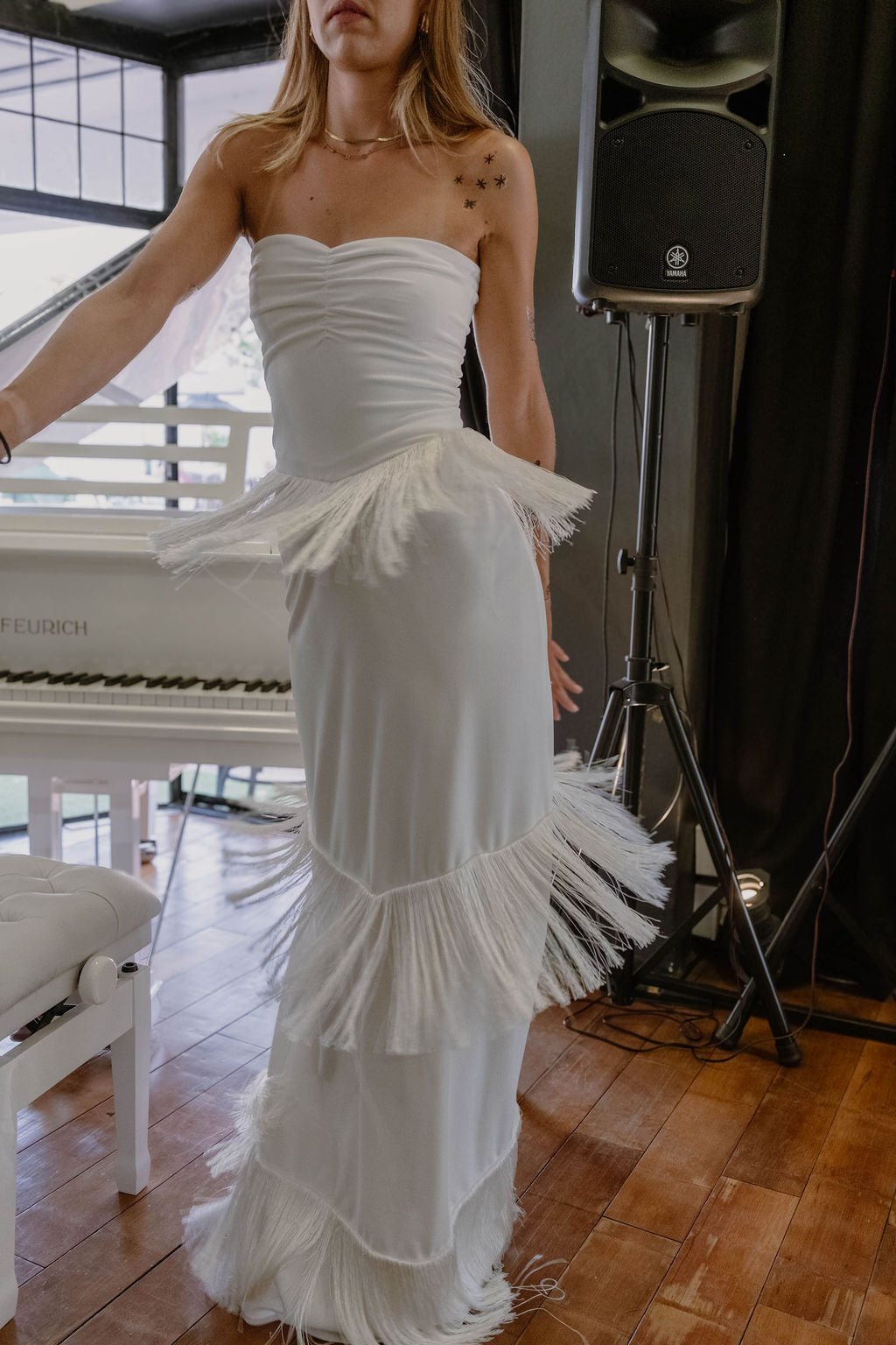 Strapless White Fringe Dress