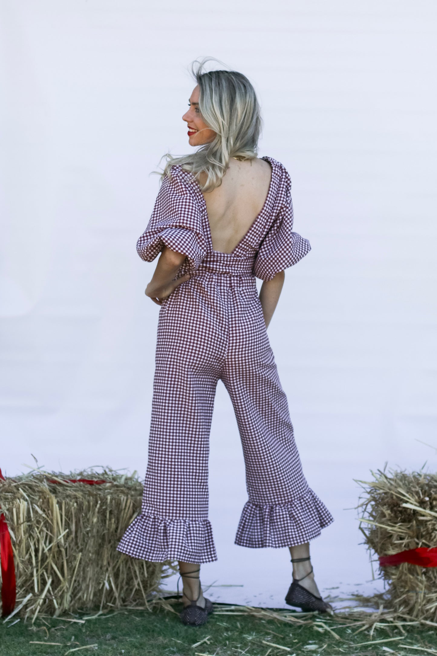 Frill gingham pants