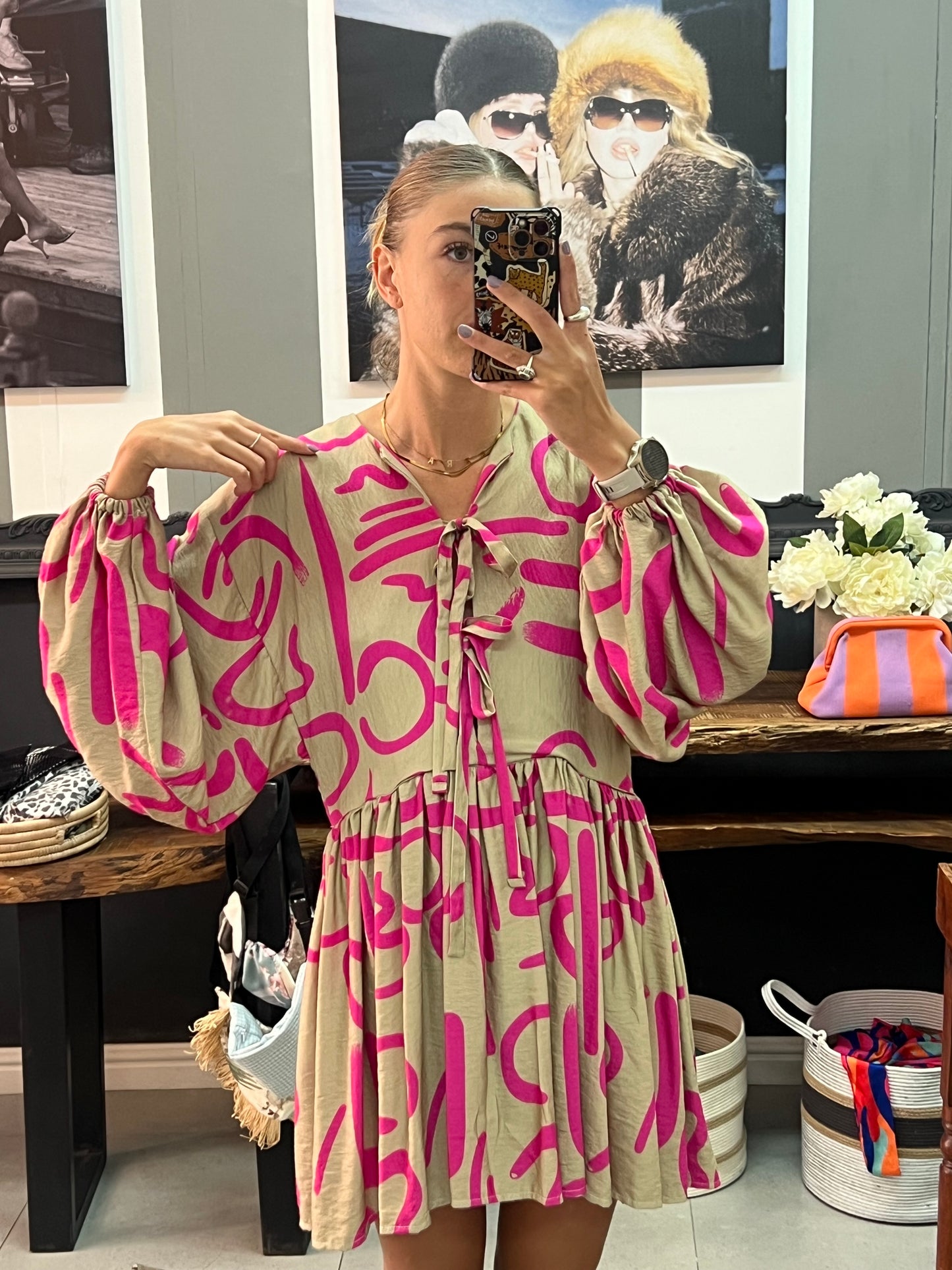 Hot pink squiggle dress
