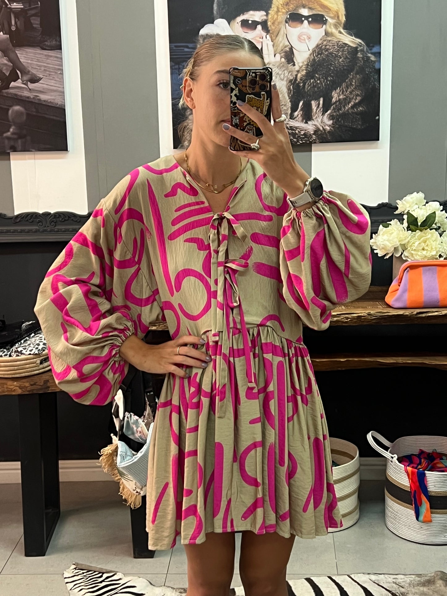 Hot pink squiggle dress