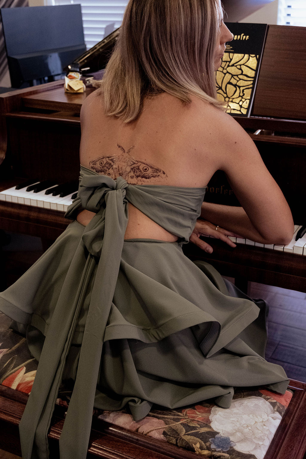 Olive layered strapless dress