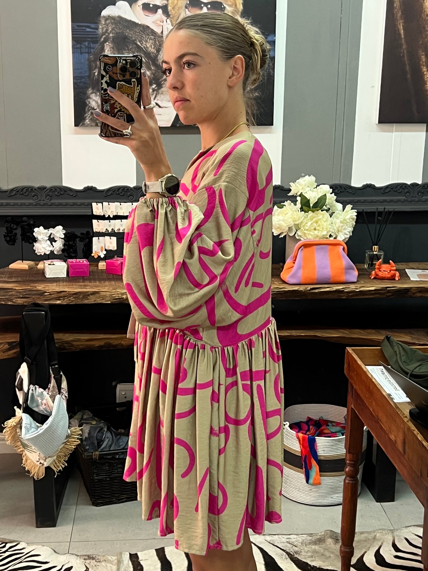 Hot pink squiggle dress