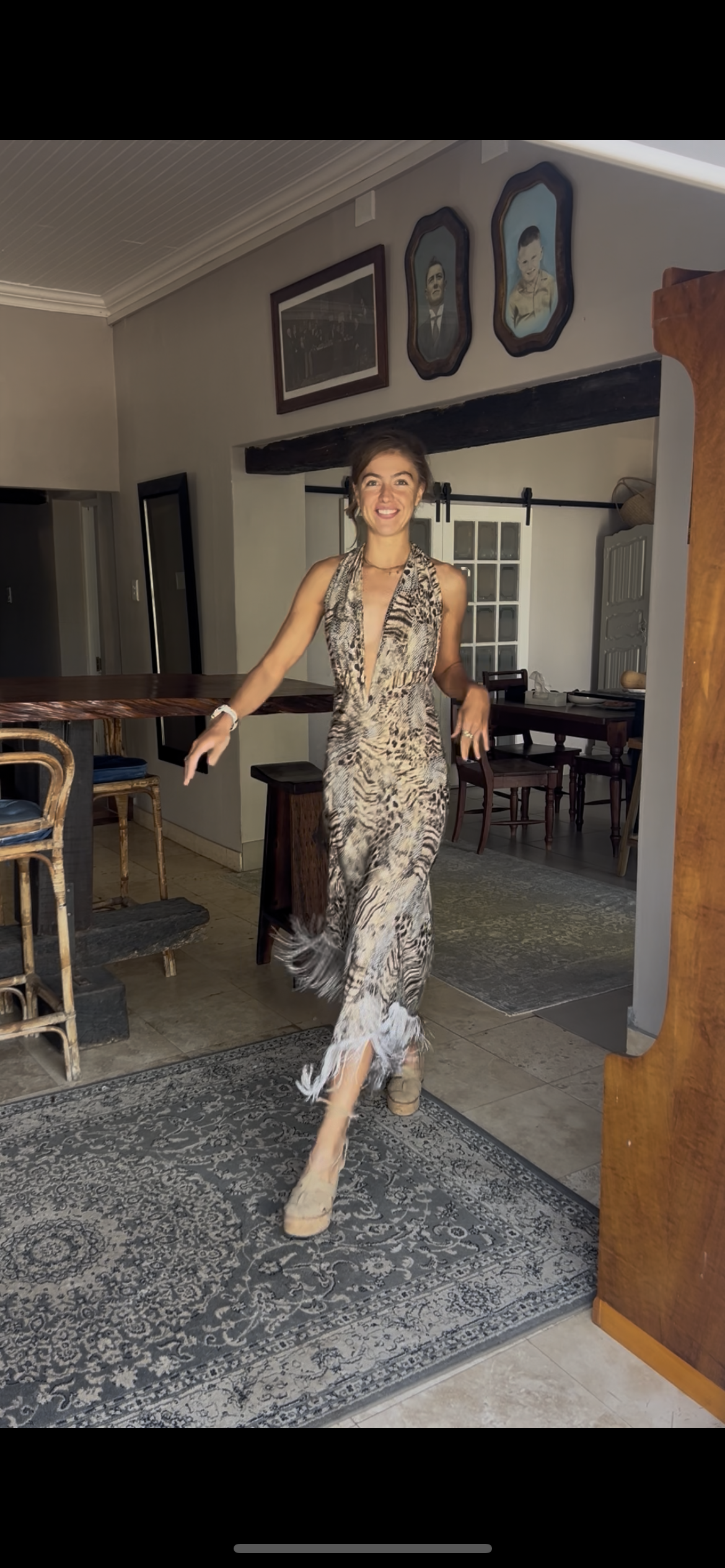 Animal Print Halter Fringe Dress