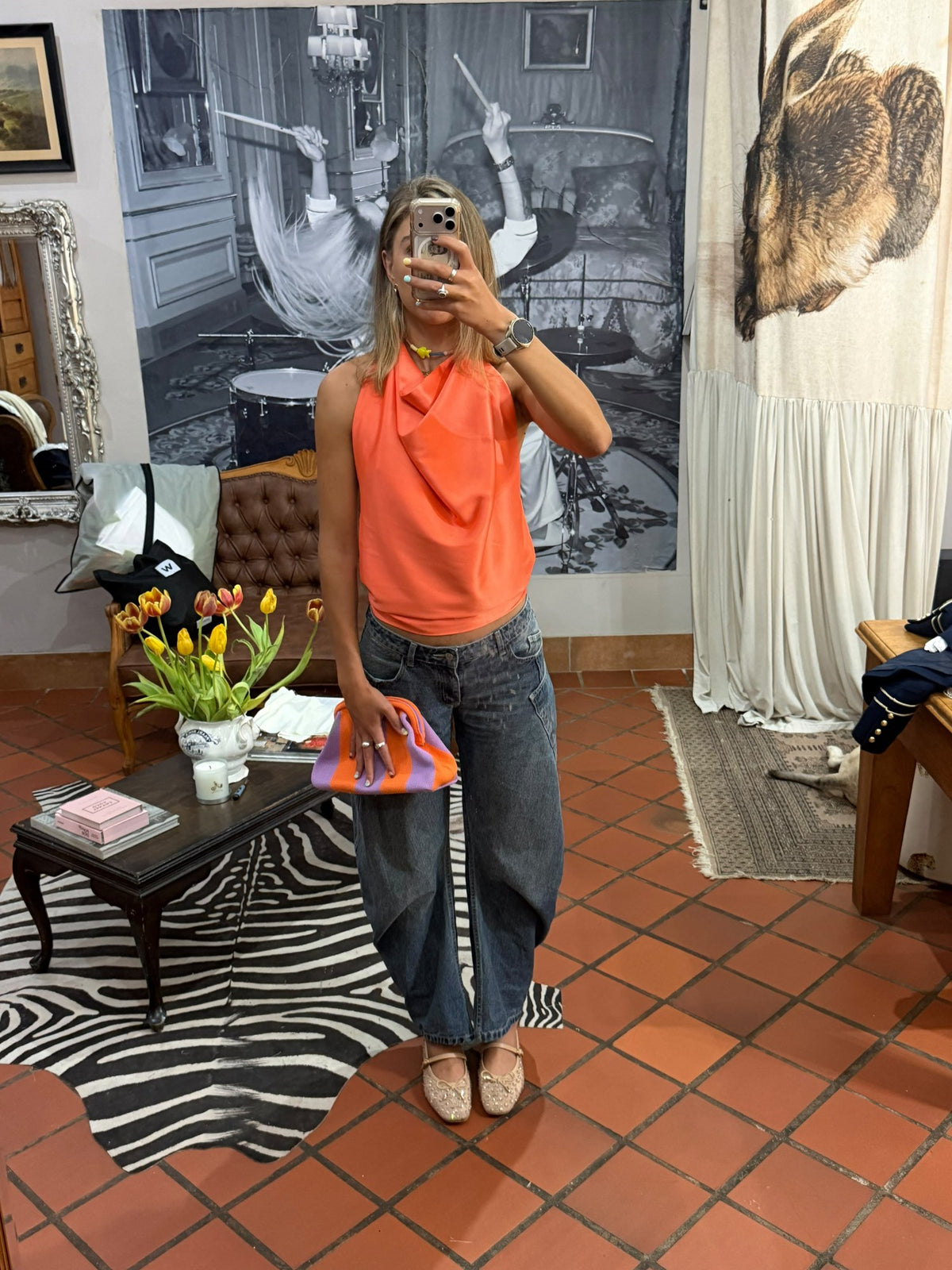 Two Way Top – Coral, cowl front