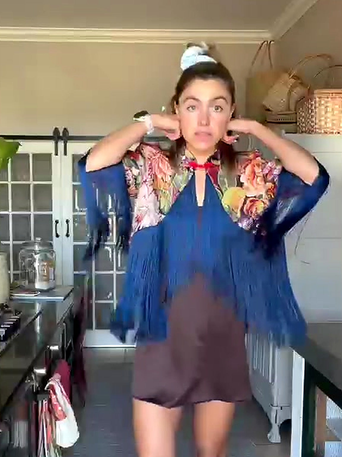 The Floral Fringe Jacket in Blue, fringe detail