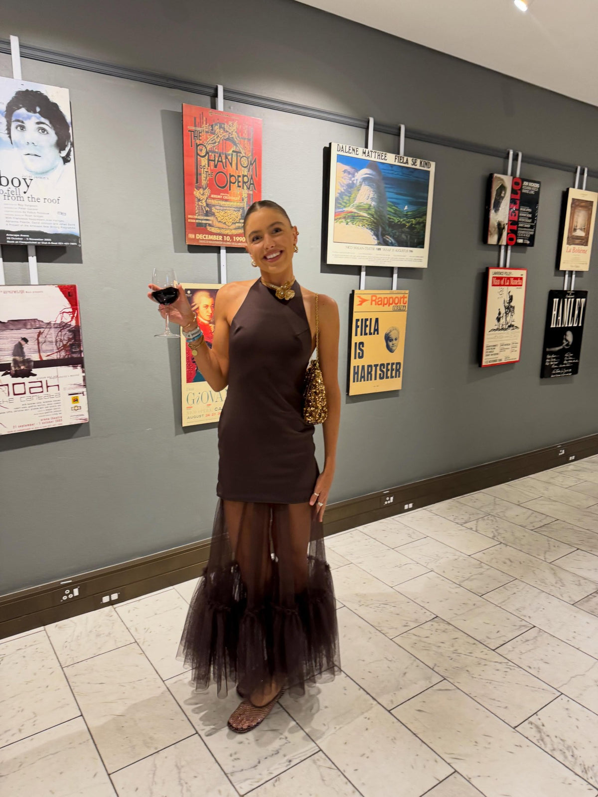 The Opera Dress in Chocolate Brown - halter scuba mini with tulle skirt, view 1