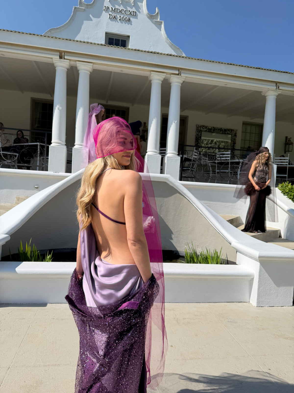 The Wisteria Dress in Lilac & Plum - back view